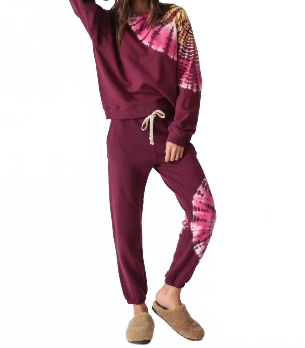 NEW ELECTRIC & ROSE classic jogger pants in spiral burgundy multi
